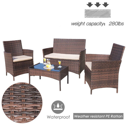 Image of 4 Piece Rattan Sofa Seating Group with Cushions