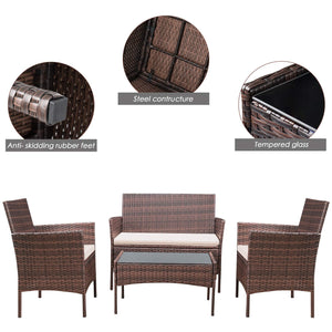 4 Piece Rattan Sofa Seating Group with Cushions