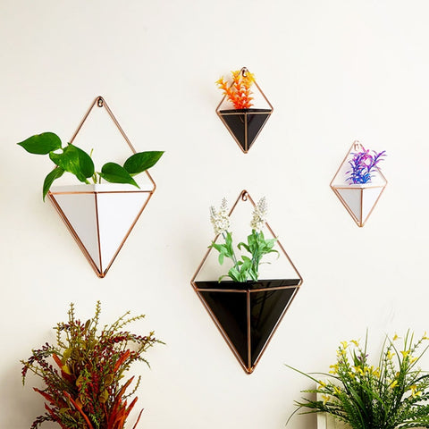 Image of Acrylic Flower Pot Iron Plant Holder Hanging Planter Geometric Vase Wall Decor