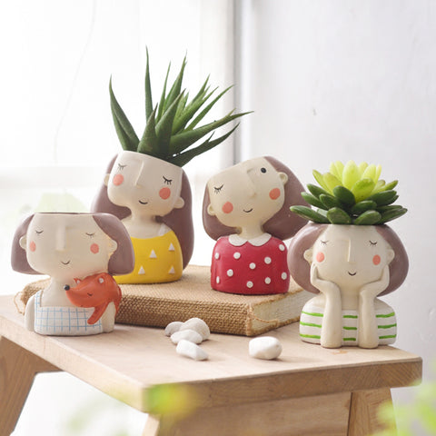 Image of Copy of 4pcs Flower Girl Planter Set European Style Succulent Cactus Plants Mini Pots