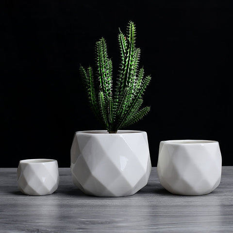 Image of Creative Ceramic Diamond Geometric Flowerpot Simple Succulent Plant Container