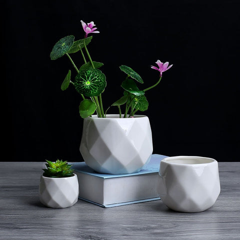 Image of Creative Ceramic Diamond Geometric Flowerpot Simple Succulent Plant Container