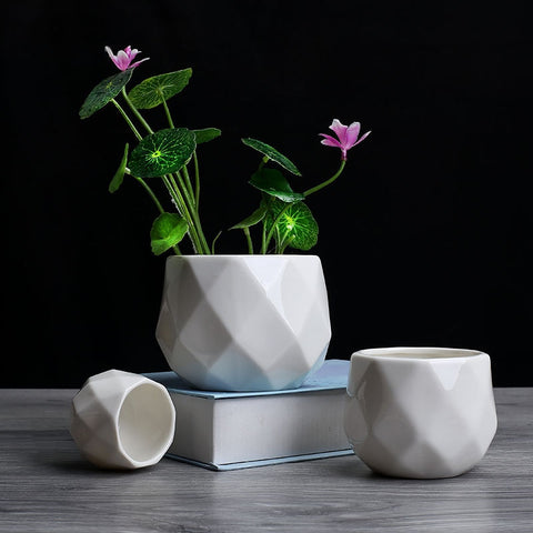 Image of Creative Ceramic Diamond Geometric Flowerpot Simple Succulent Plant Container