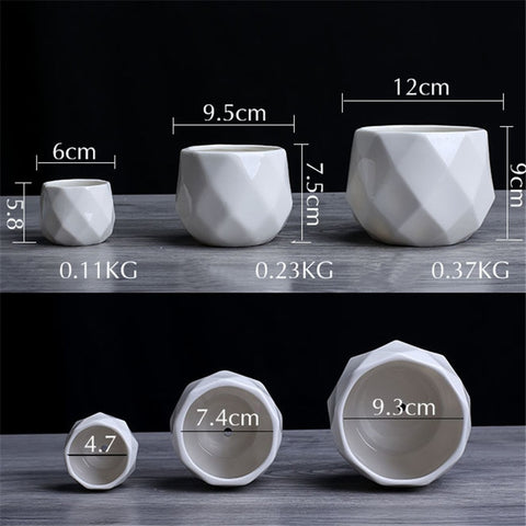 Image of Creative Ceramic Diamond Geometric Flowerpot Simple Succulent Plant Container